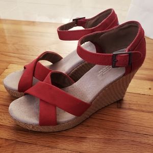Toms red espadrille wedges size 8